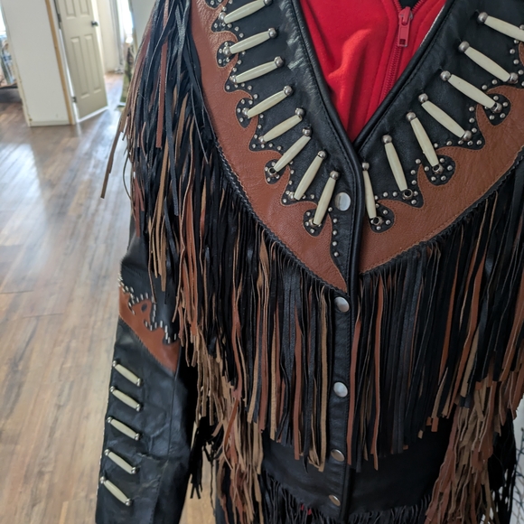 Fringe Leather Jacket with Beaded Accents - Picture 11 of 12
